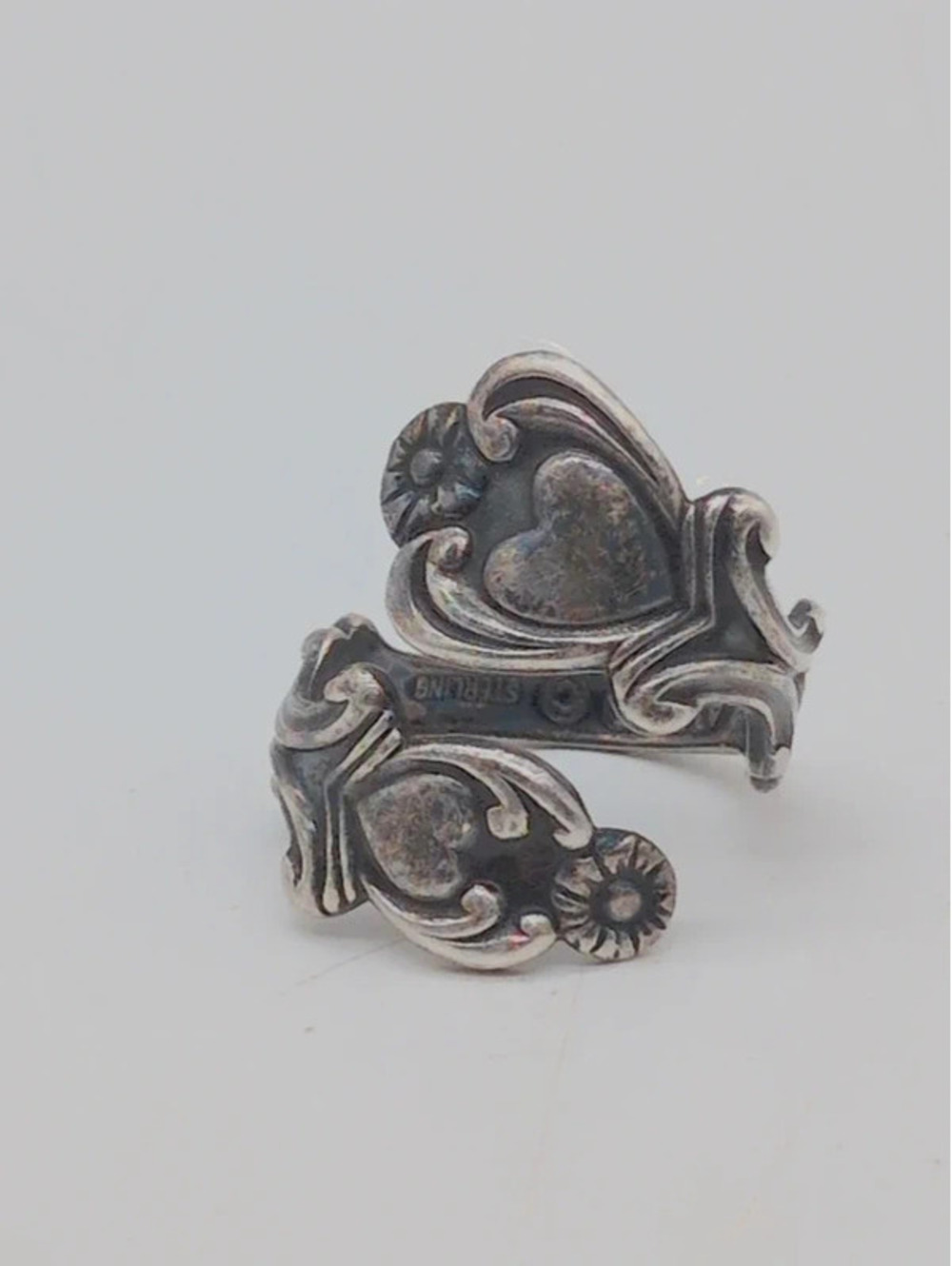 Vintage Sterling Silver Heart Scrollwork Bypass Ring Size 6